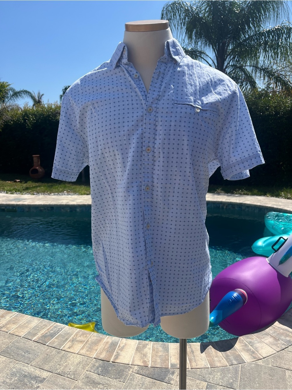 Denim & Flower Slim Fit Short-Sleeve Button-Up Large
